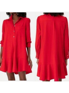 Tuckernuck Mini Shirt Dress Size XXL Red Drop Waist Long Sleeve Preppy Collared